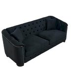 77-Inch Modern Chesterfield Velvet Sofa, 3-Seater Sofa, Upholstered Tufted Backrests with Nailhead Arms and 2 Cushions for Livin