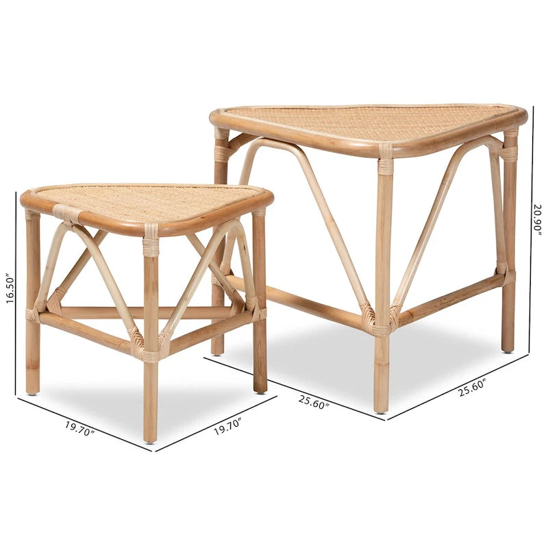 Jayden Bohemian Natural Brown Finished Rattan End Table Set(2PC)