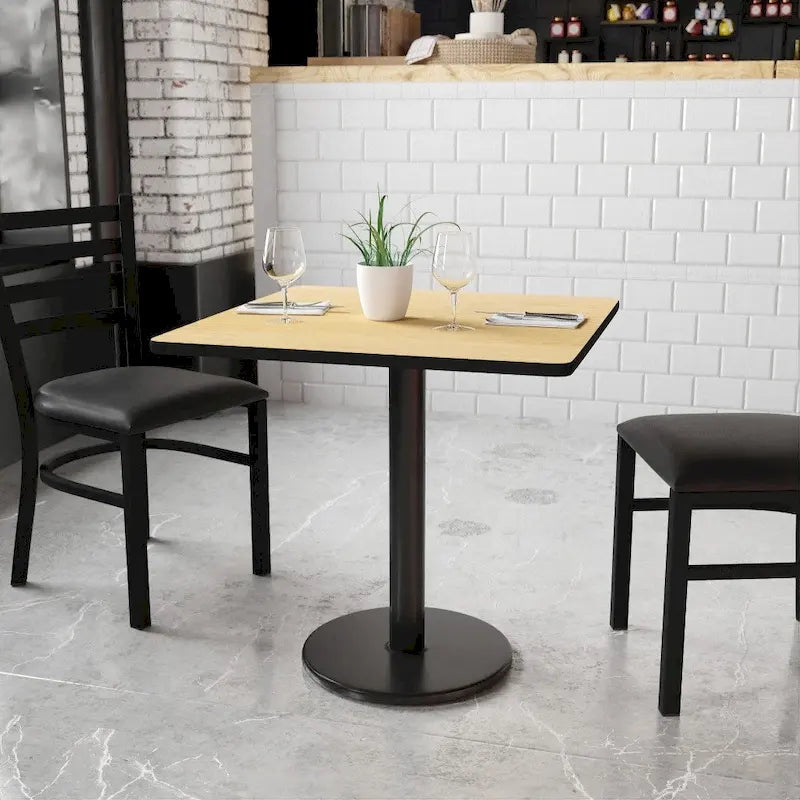 30 Square Laminate Table Top with 18 Round Table Height Base - 30W x 30D x 31.125H - 30W x 30D x 31.125H