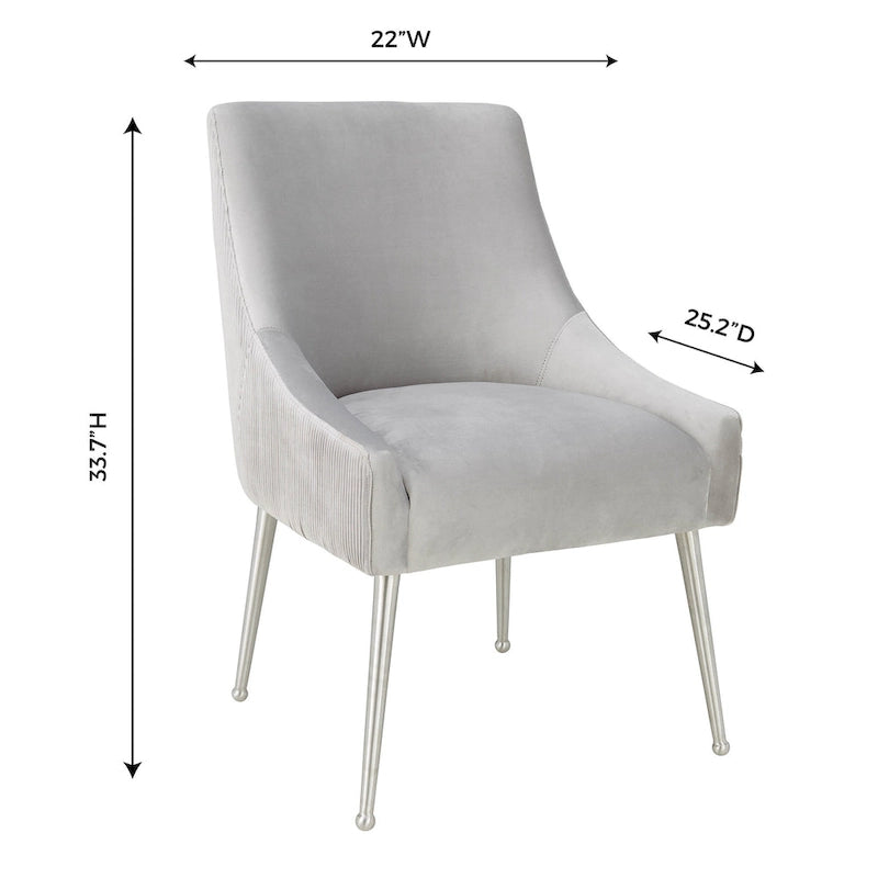 Carson Carrington Tasback Pleated Light Grey Velvet Side Chair
