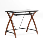 Modern Glass Top Computer Desk with Pull-out Keyboard Tray