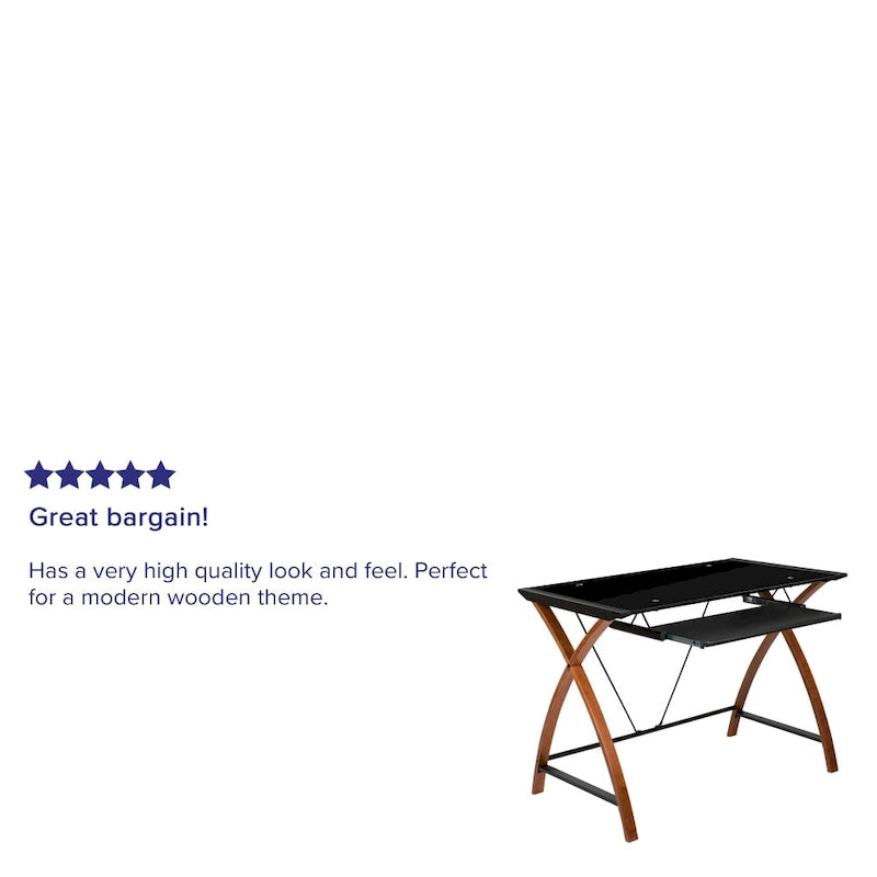 Modern Glass Top Computer Desk with Pull-out Keyboard Tray