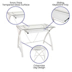 Modern Glass Top Computer Desk with Pull-out Keyboard Tray