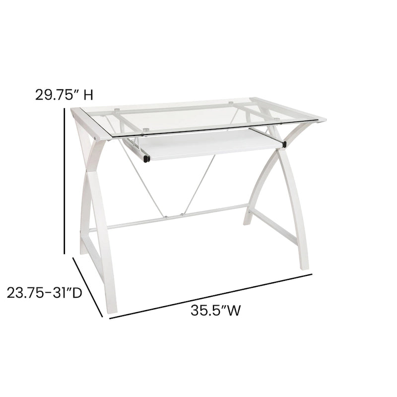Modern Glass Top Computer Desk with Pull-out Keyboard Tray