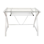 Modern Glass Top Computer Desk with Pull-out Keyboard Tray