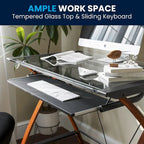 Modern Glass Top Computer Desk with Pull-out Keyboard Tray