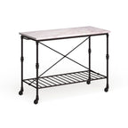 SEI Furniture Black Faux Marble Rolling Kitchen Island