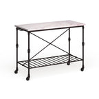 SEI Furniture Black Faux Marble Rolling Kitchen Island