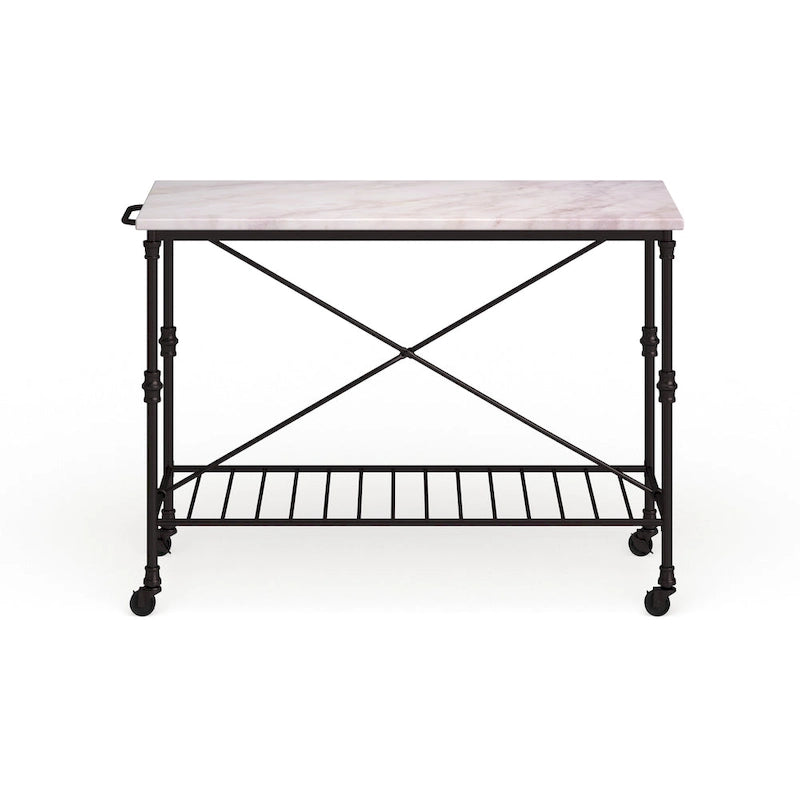 SEI Furniture Black Faux Marble Rolling Kitchen Island