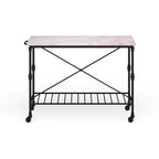SEI Furniture Black Faux Marble Rolling Kitchen Island