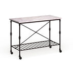 SEI Furniture Black Faux Marble Rolling Kitchen Island
