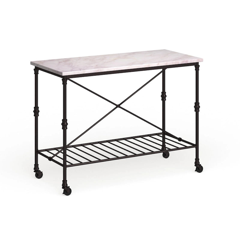 SEI Furniture Black Faux Marble Rolling Kitchen Island