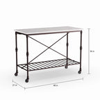 SEI Furniture Black Faux Marble Rolling Kitchen Island