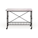 SEI Furniture Black Faux Marble Rolling Kitchen Island