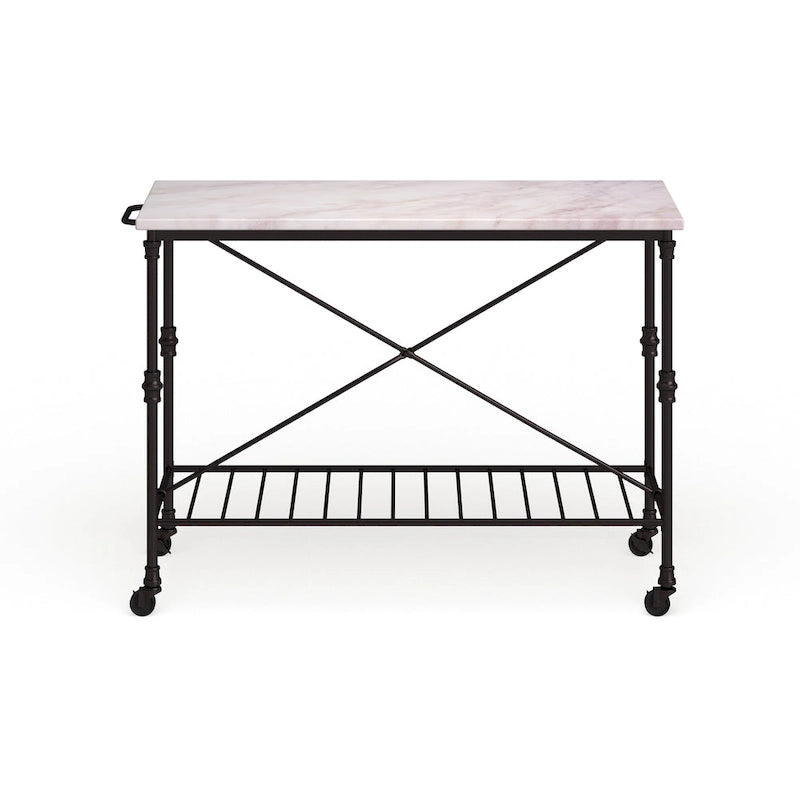 SEI Furniture Black Faux Marble Rolling Kitchen Island