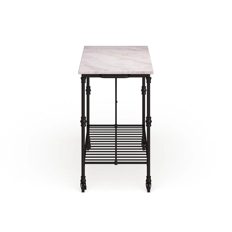 SEI Furniture Black Faux Marble Rolling Kitchen Island