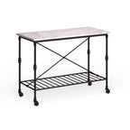 SEI Furniture Black Faux Marble Rolling Kitchen Island