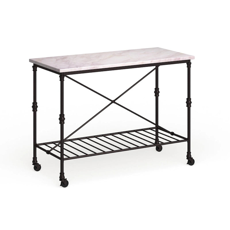 SEI Furniture Black Faux Marble Rolling Kitchen Island