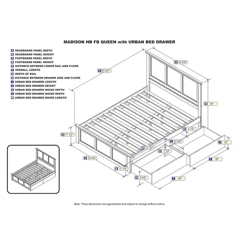 Madison White Queen Platform Bed with 2 Drawers