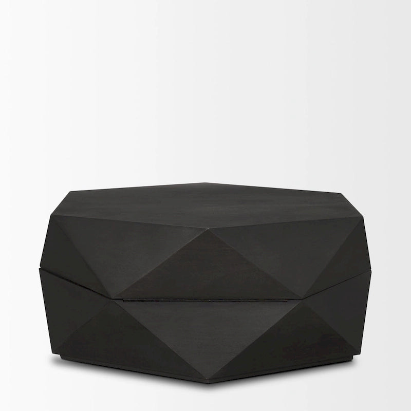 Arreto Black Solid Wood Hexagonal Coffee Table With Storage