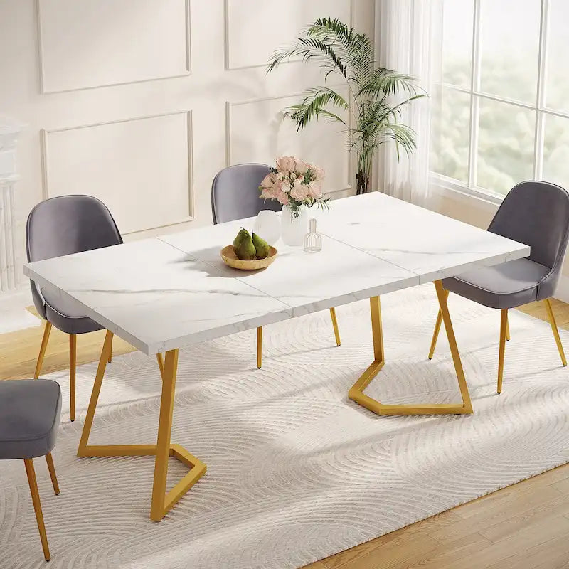 Modern Dining Dinner Table, 55 Inches Dining Room Table for 4-6 People