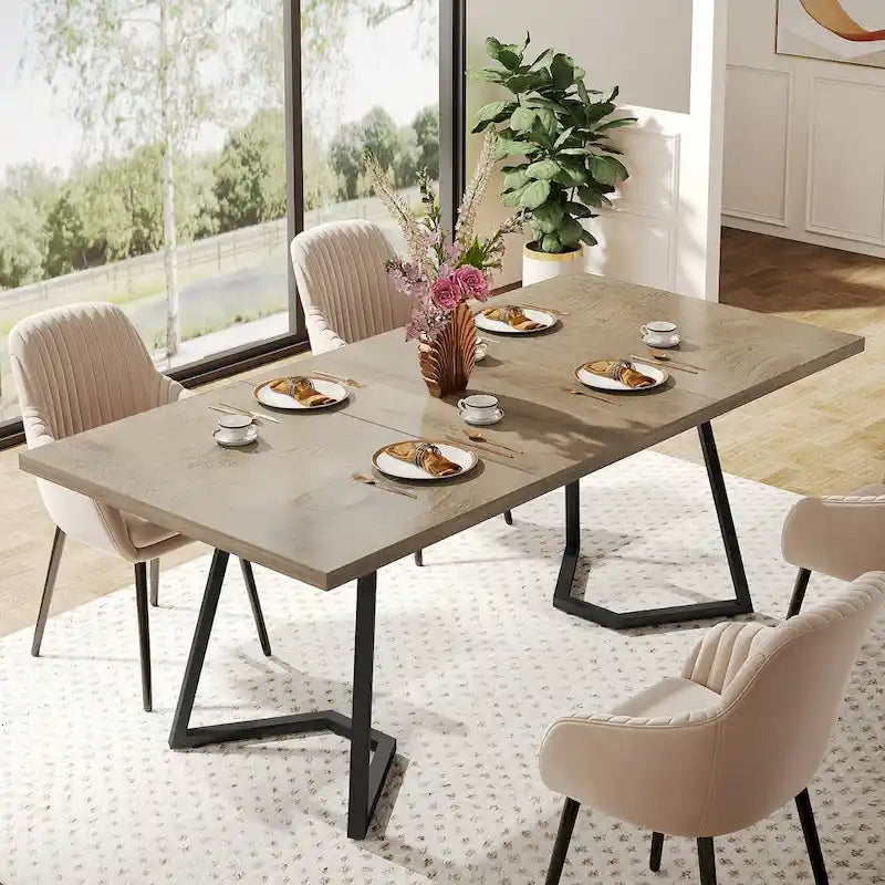 Modern Dining Dinner Table, 55 Inches Dining Room Table for 4-6 People
