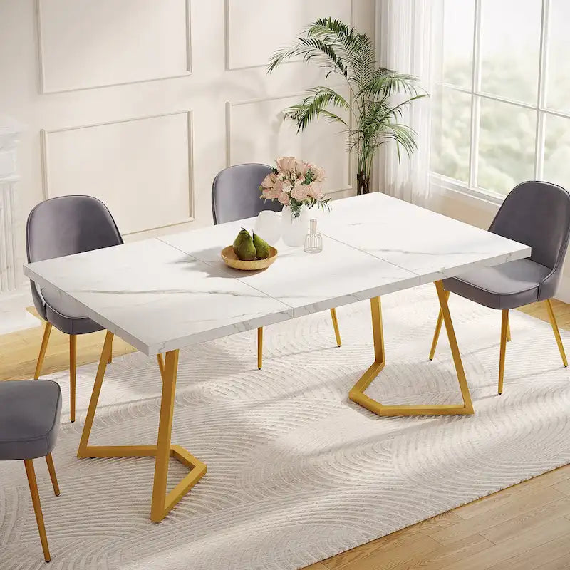Modern Dining Dinner Table, 55 Inches Dining Room Table for 4-6 People