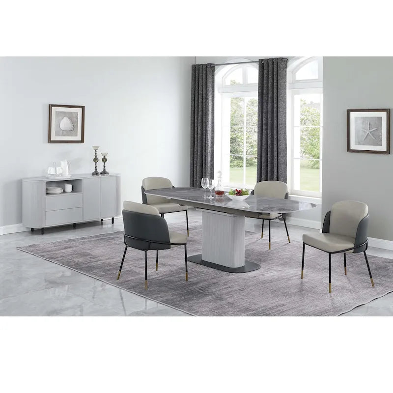 Somette Kimmy Two-Tone Gray Faux Leather Side Chair with Gold Accents, Set of 2 - Dining height