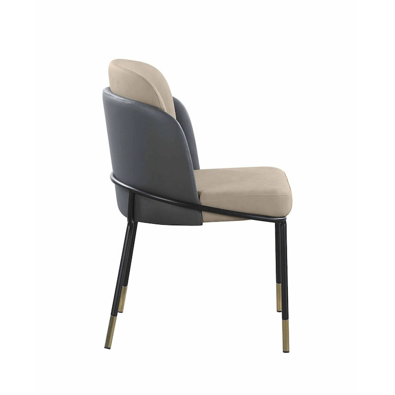 Somette Kimmy Two-Tone Gray Faux Leather Side Chair with Gold Accents, Set of 2 - Dining height