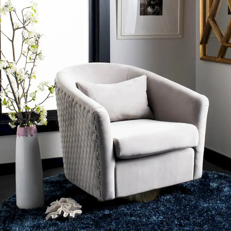 SAFAVIEH Couture Ikram Quilted Swivel Tub Chair - 30Wx32Dx30H