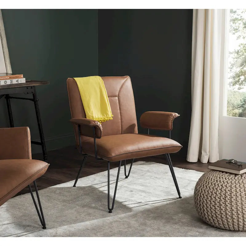SAFAVIEH Idamae Mid-Century Modern Faux Leather Arm Chair - 29Wx28Dx33H