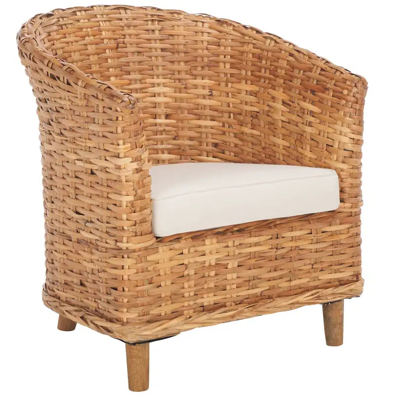 SAFAVIEH Charla Rattan Barrel Chair with Cushion - 29.1 x 27.2 x 32.7 - 29Wx27Dx33H