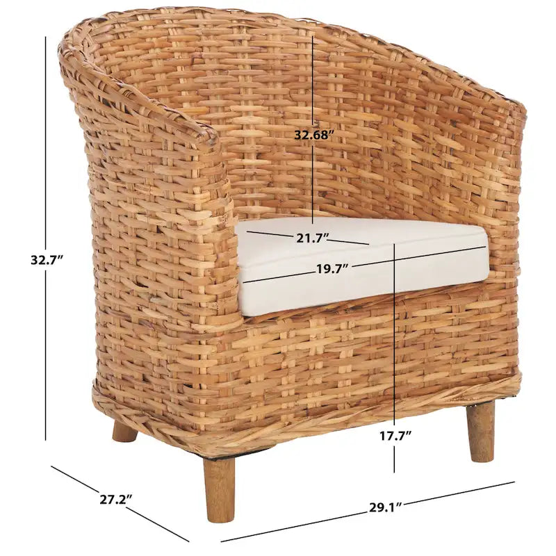 SAFAVIEH Charla Rattan Barrel Chair with Cushion - 29.1 x 27.2 x 32.7 - 29Wx27Dx33H