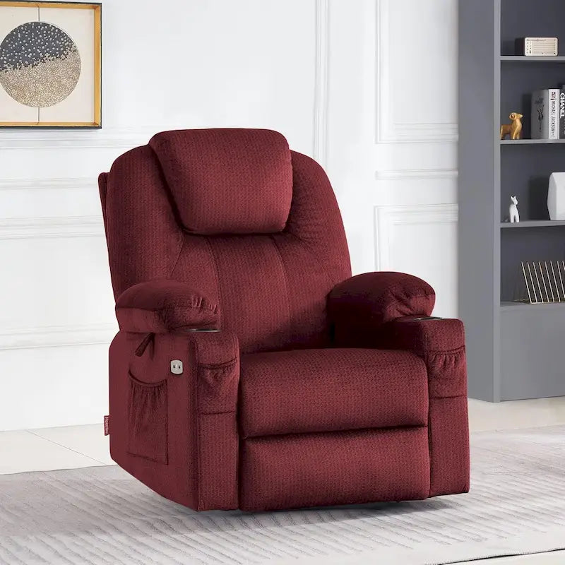 MCombo Large Power Lift Recliner Chair with Massage, Cup Holders, Extended Footrest, Fabric 7516