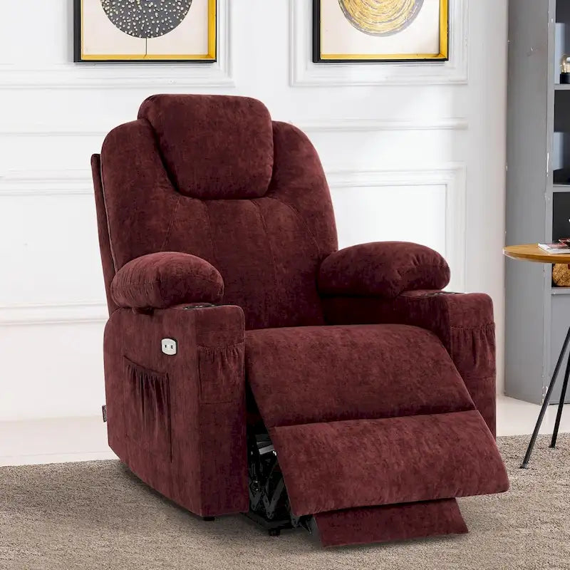 MCombo Large Power Lift Recliner Chair with Massage, Cup Holders, Extended Footrest, Fabric 7516