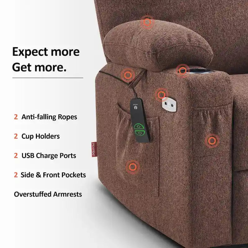 MCombo Large Power Lift Recliner Chair with Massage, Cup Holders, Extended Footrest, Fabric 7516