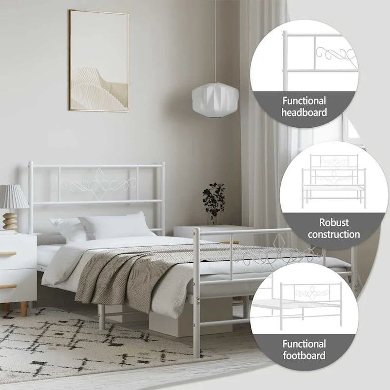 vidaXL 12 Inches White Twin XL Metal Bed Frame No Mattress - 81.5 x 41.3 x 35.4