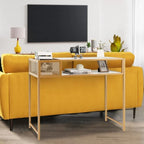 Faux Marble Console Table with Wire Baske for Entryway - 47.5 x 12 x 35.5 (L x W x H)