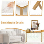 Faux Marble Console Table with Wire Baske for Entryway - 47.5 x 12 x 35.5 (L x W x H)