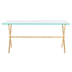 SAFAVIEH Treasures Jocelyn Bronze-Ish Silver/ Glass Top Accent Table - 37.4 x 19.7 x 17