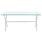 SAFAVIEH Treasures Jocelyn Bronze-Ish Silver/ Glass Top Accent Table - 37.4 x 19.7 x 17