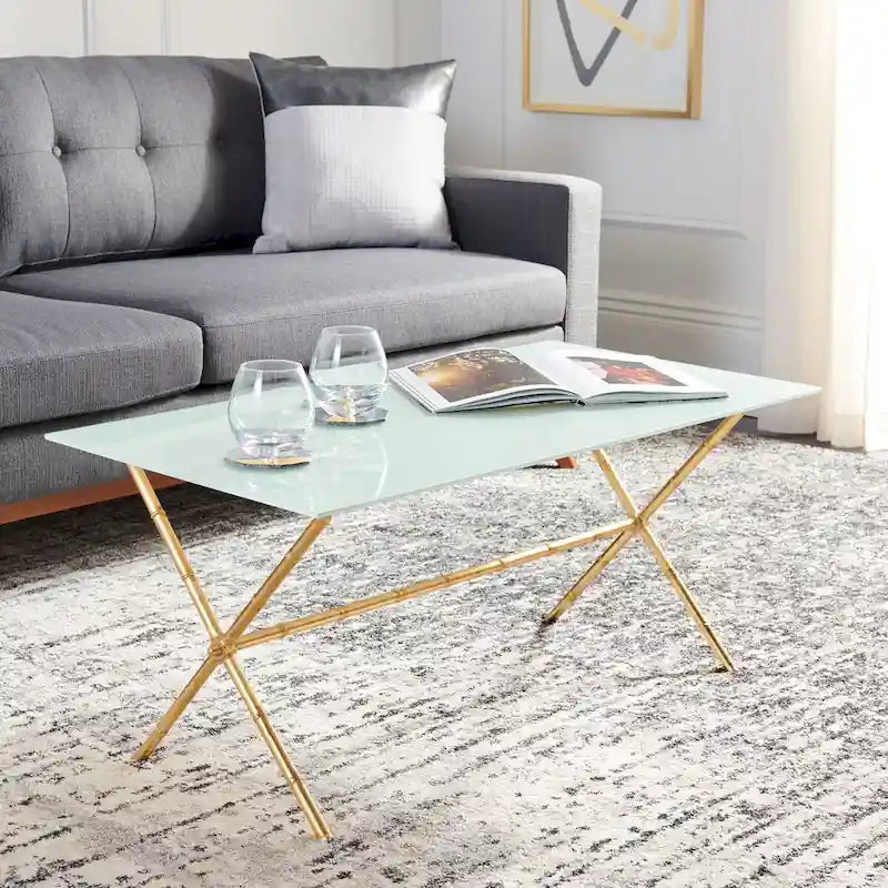 SAFAVIEH Treasures Jocelyn Bronze-Ish Silver/ Glass Top Accent Table - 37.4 x 19.7 x 17