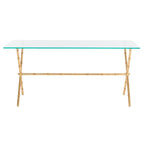 SAFAVIEH Treasures Jocelyn Bronze-Ish Silver/ Glass Top Accent Table - 37.4 x 19.7 x 17