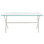 SAFAVIEH Treasures Jocelyn Bronze-Ish Silver/ Glass Top Accent Table - 37.4 x 19.7 x 17