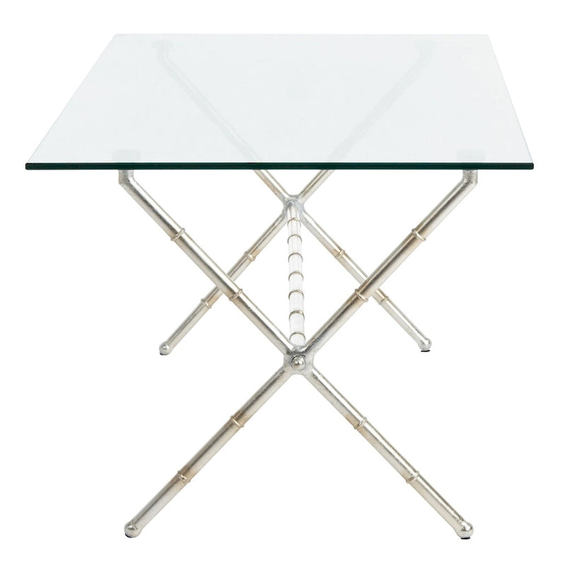 SAFAVIEH Treasures Jocelyn Bronze-Ish Silver/ Glass Top Accent Table - 37.4 x 19.7 x 17