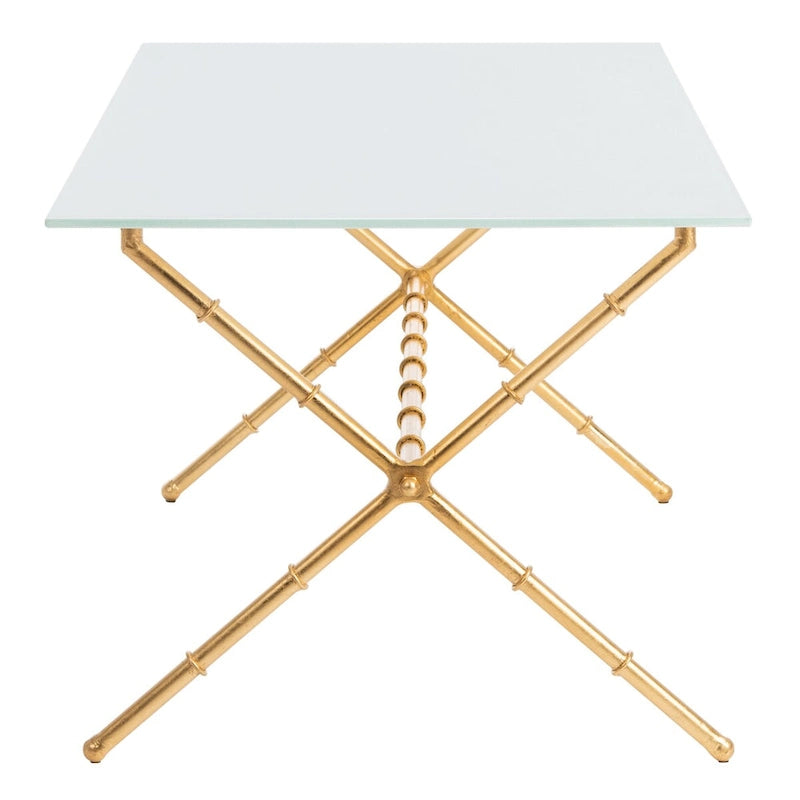 SAFAVIEH Treasures Jocelyn Bronze-Ish Silver/ Glass Top Accent Table - 37.4 x 19.7 x 17