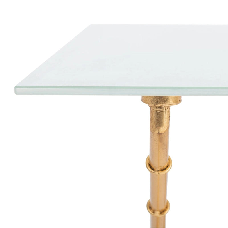 SAFAVIEH Treasures Jocelyn Bronze-Ish Silver/ Glass Top Accent Table - 37.4 x 19.7 x 17