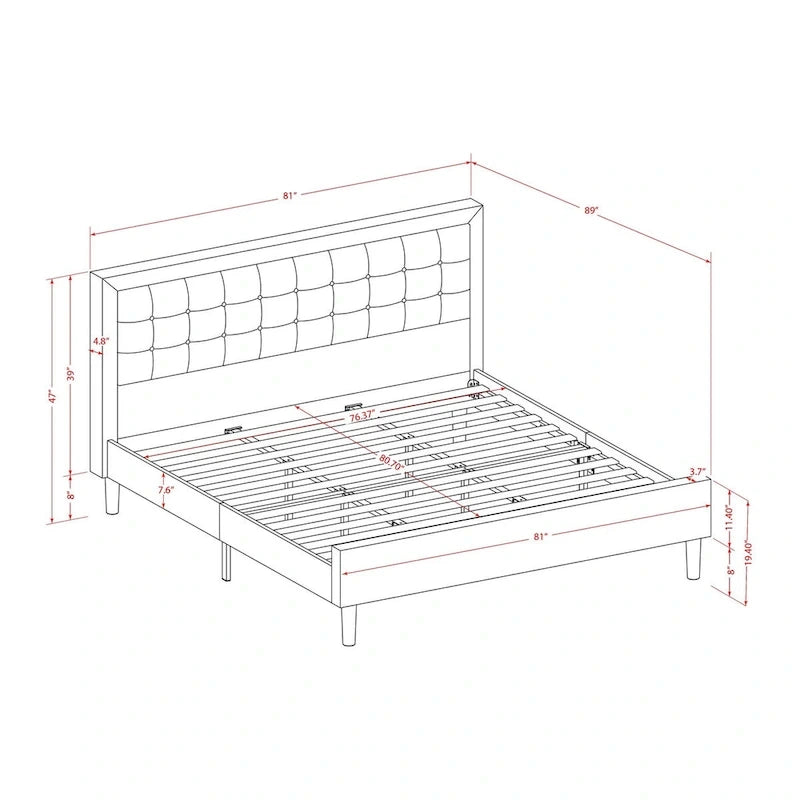 East West Furniture Platform King Size Bedroom Set with 1 Bed Frame and Nightstands - Mist Beige Linen Fabric(Pieces Options)
