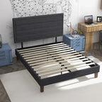 Platform Bed Frame with Wooden Slats Support, Upholstered Bed with Headboard, No Box Spring Needed
