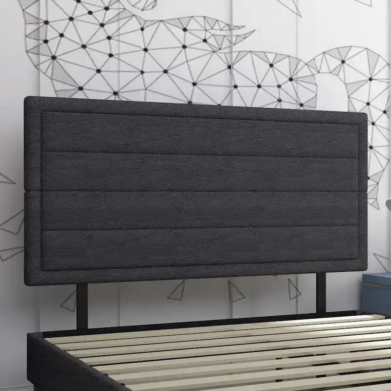 Platform Bed Frame with Wooden Slats Support, Upholstered Bed with Headboard, No Box Spring Needed